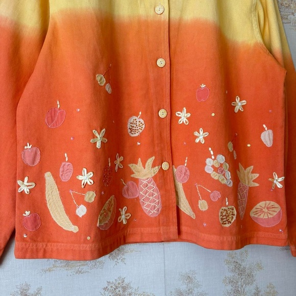 Vintage Coldwater Creek orange yellow fruit embroidered novelty statement jacket - Picture 2 of 8